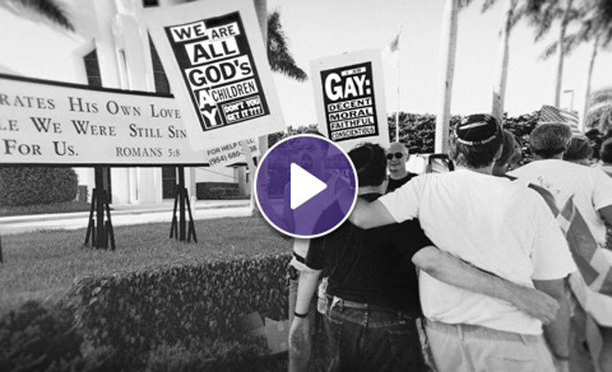 Protesters march in support of the gay community in the early days of the AIDS crisis