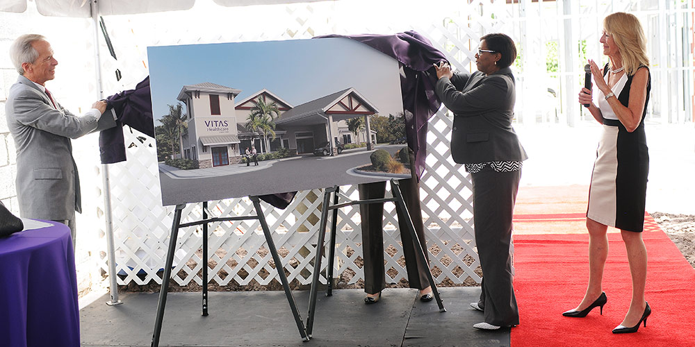 Unveiling a rendering at the Delray Beach groundbreaking