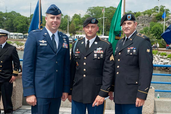 McKenna, Emond and Rioux in their dress uniforms at Naval Submarine Base New London