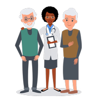 Graphic of physician with a husband and wife