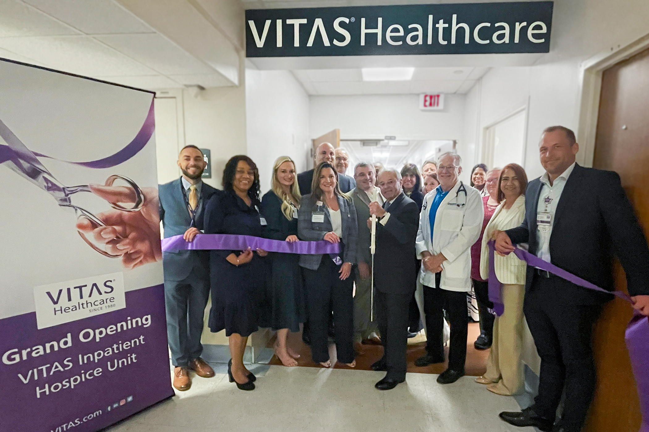 Broward Health Medical Center leaders and clinicians joined VITAS Healthcare for a ceremonial ribbon-cutting to commemorate the official opening of the expanded inpatient hospice unit.