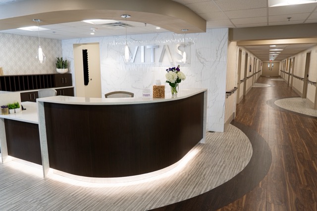 A warm, inviting VITAS desk in the inpatient care area