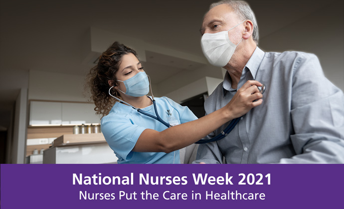 A nurse uses a stethoscope to check up on a patient during an office visit