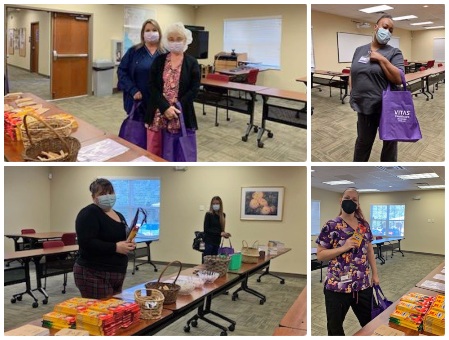 A collage of team members picking up items at one of the workshops