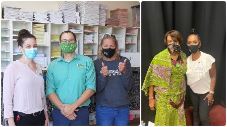 A collage of Brevard team members who helped with Thanksgiving meals, and Chaplain Rosalie Norman-McNaney at the faith celebration