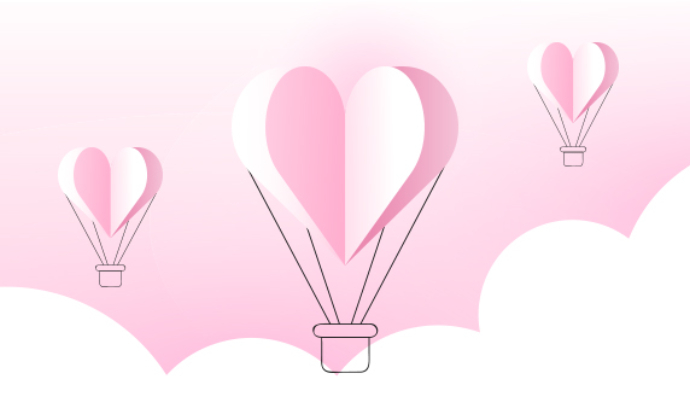 An illustration of heart shaped balloons