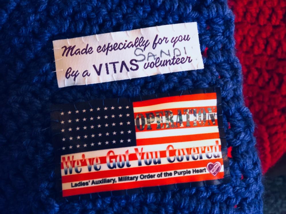 Nifty Needles blankets bear a label with the name of the volunteer who created them