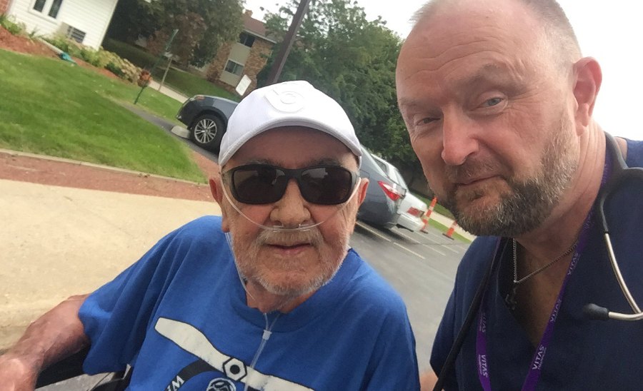 Russell and Jeremy outside before going to the ballpark