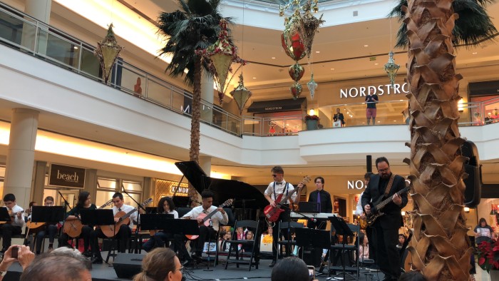 A group of guitarists performs