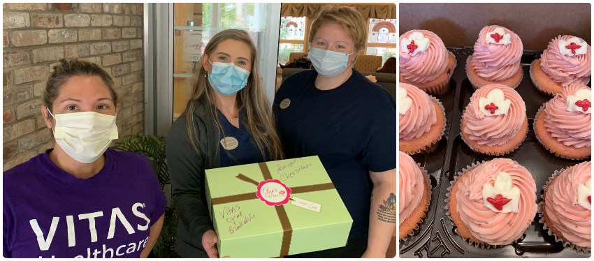 The VITAS team delivers a box of cupcakes