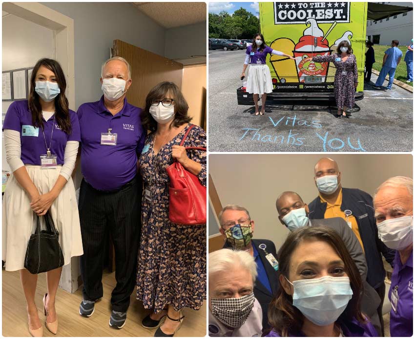 A collage from people who helped with the blessing, and healthcare staff enjoying Italian ice
