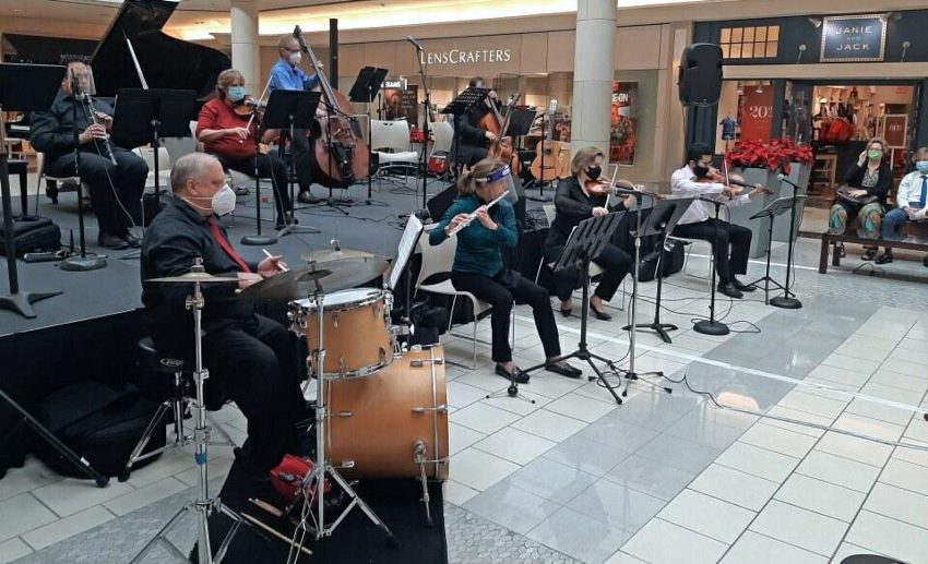 Symphony of the Americas musicians included string and wind sections and a percussionist