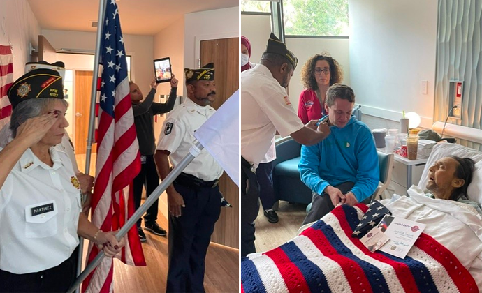 Michael Badeaux, a Vietnam veteran, receives a bedside salute in hospice.