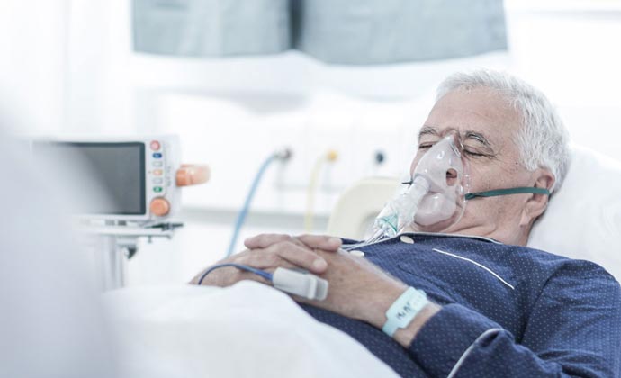 A patient in a hospital bed