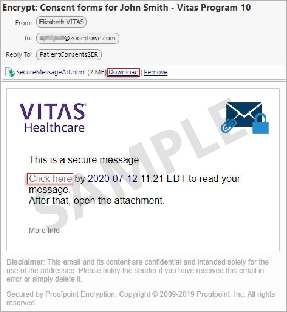 A screenshot of the initial email
