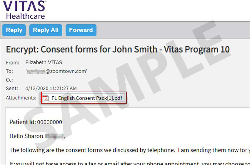 Screenshot ng naka-encrypt na mensahe na may attachment