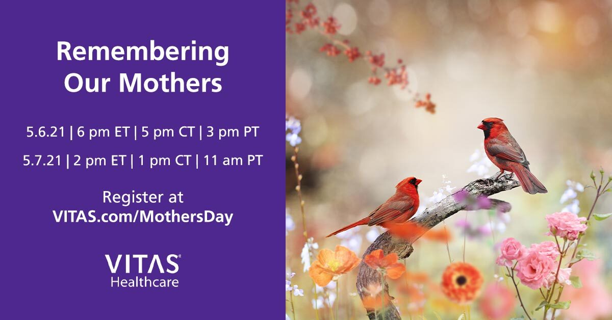 A graphic of two cardinals with dates for the Mothers Day events