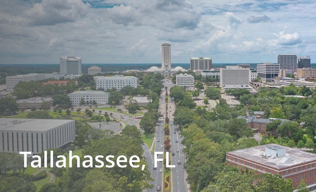 A skyline view of Tallahassee, clicking will navigate to the Tallahassee location page